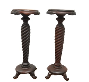 PAIR ANTIQUE MAHOGANY SPIRAL TWIST PEDESTALS