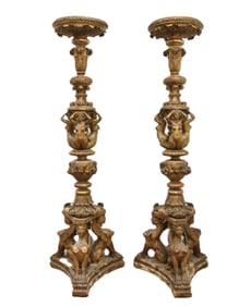 PAIR 19thC LOUIS XVI STYLE GILTWOOD PEDESTALS