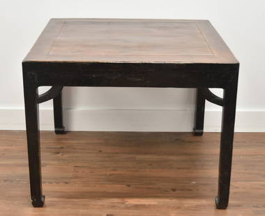 ANTIQUE CHINESE ELM WOOD MAHJONG TABLE: ANTIQUE CHINESE ELM WOOD MAHJONG - BREAKFAST TABLE - 35" x 36" x 28"