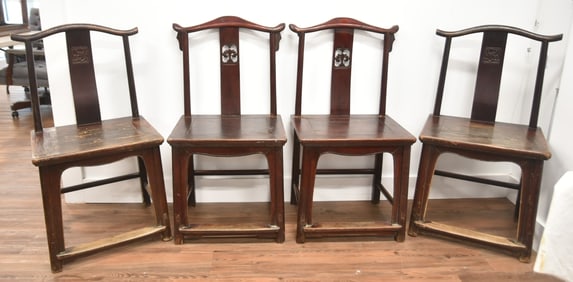 (4) ANTIQUE CHINESE YOKE BACK CHAIRS