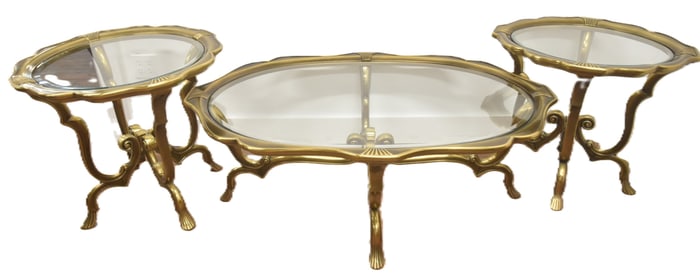 (3)pc BRONZE & GLASS COFFEE TABLE SET