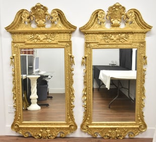 PAIR LARGE GEORGE II GILTWOOD MIRRORS