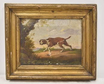 19thC OIL ON CANVAS PORTRAIT OF HOUND