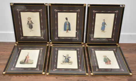 (6) ANTIQUE FRAMED DADLEY COSTUME ENGRAVINGS