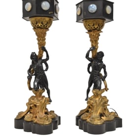 PAIR BRONZE FIGURAL LAMPS