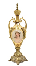 ROYAL VIENNA LUSTRE GROUND PORTRAIT VASE LAMP