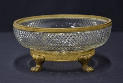 ANTIQUE BRONZE & CUT GLASS BOWL