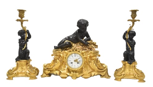 HENRI PICARD RAINGO FERES BRONZE CLOCK SET