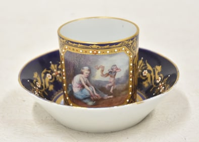 19th CENTURY SOFT PASTE SEVRES CUP & PLATE