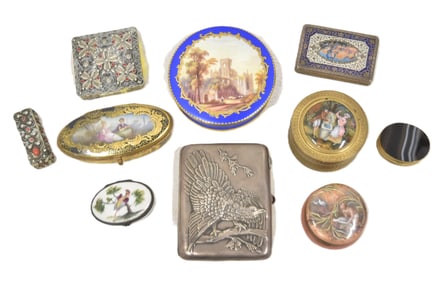 (10) ASSORTED ANTIQUE SNUFF BOXES & CASES