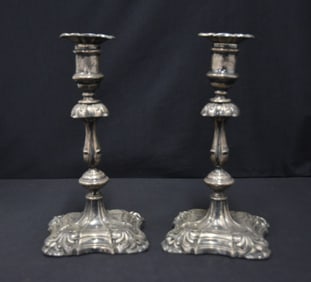 (Pr) ANTIQUE STERLING SILVER CANDLESTICKS