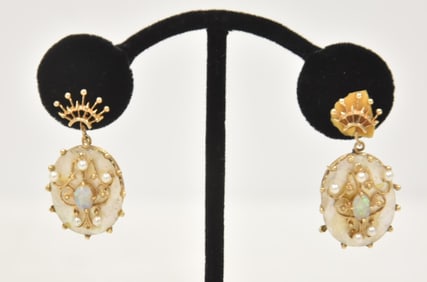 14kt MOTHER OF PEARL & OPAL EARRINGS