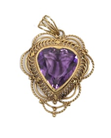14kt LARGE AMETHYST HEART FORM PENDANT