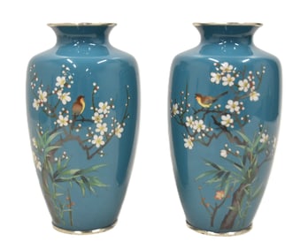 PAIR JAPANESE CLOISONNE VASES