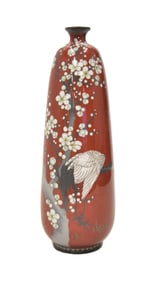 JAPANESE CLOISONNE VASE WITH BIRDS & FLOWERS