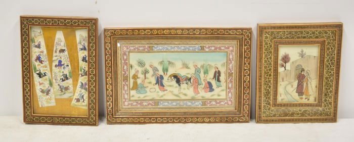 (3) PERSIAN MINIATURE PAGES IN KHATAM FRAMES