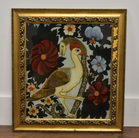 REVERSE PAINTING OF BIRD & FLOWERS