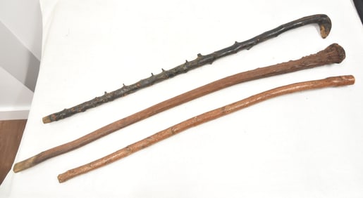 (3) ANTIQUE CARVED WOOD SHILLELAGH WALKING STICKS