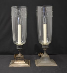 ETCHED HURRICANE SHADE CANDLESTICKS