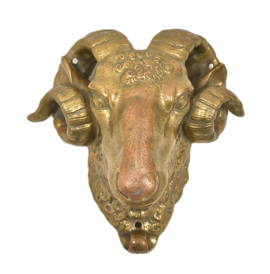 FRENCH BRONZE RAM HEAD MOUNT: ANTIQUE FRENCH BRONZE RAM HEAD MOUNT - 7" x 3 1/2" x 8"