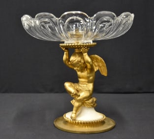 GILT BRONZE & CUT GLASS TAZZA BOWL