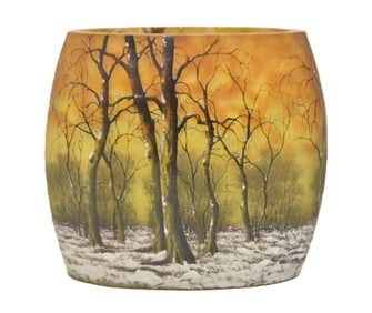 DAUM NANCY WINTER LANDSCAPE CAMEO GLASS VASE