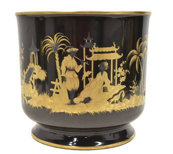 TIFFANY & Co LE TALLEC PARIS PORCELAIN CACHE POT: TIFFANY & Co. PRIVATE STOCK PARIS PORCELAIN CACHE POT JARDINIERE BY LE TALLEC WITH SILVER & GILT CHINOISERIE DECORATIONS -