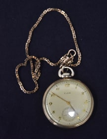 10kt GOLD FILLED ELGIN POCKETWATCH & CHAIN