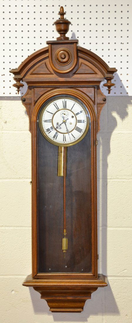 WALNUT GILBERT CLOCK Co. WALL REGULATOR: 13" x 46"