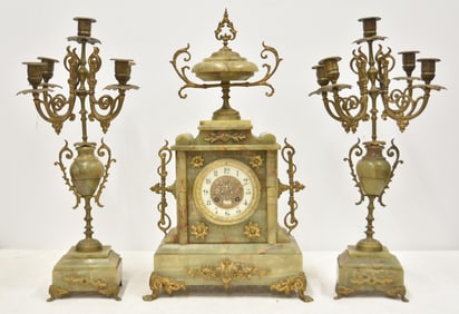 (3)pc BRONZE & ONYX CLOCK SET
