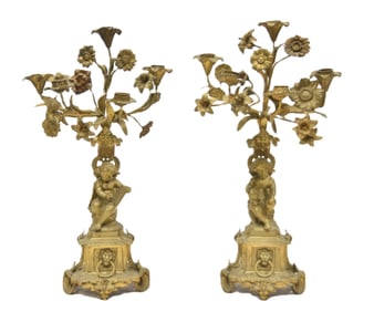 (Pr) GILT BRONZE 5-ARM CANDELABRAS