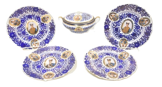 (4) LARGE RUSSIAN GARDNER QAJAR CHARGERS & TUREEN
