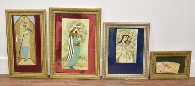 (4) PERSIAN PAINTINGS IN KHATAM FRAMES