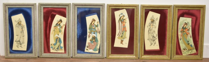 (6) PERSIAN MINIATURE PAINTINGS IN KHATAM FRAMES