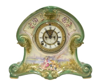 ANSONIA ROYAL BONN FIGURAL MANTLE CLOCK