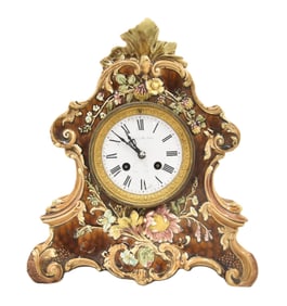 ANTIQUE GILBERT MAJOLICA CASE MANTLE CLOCK