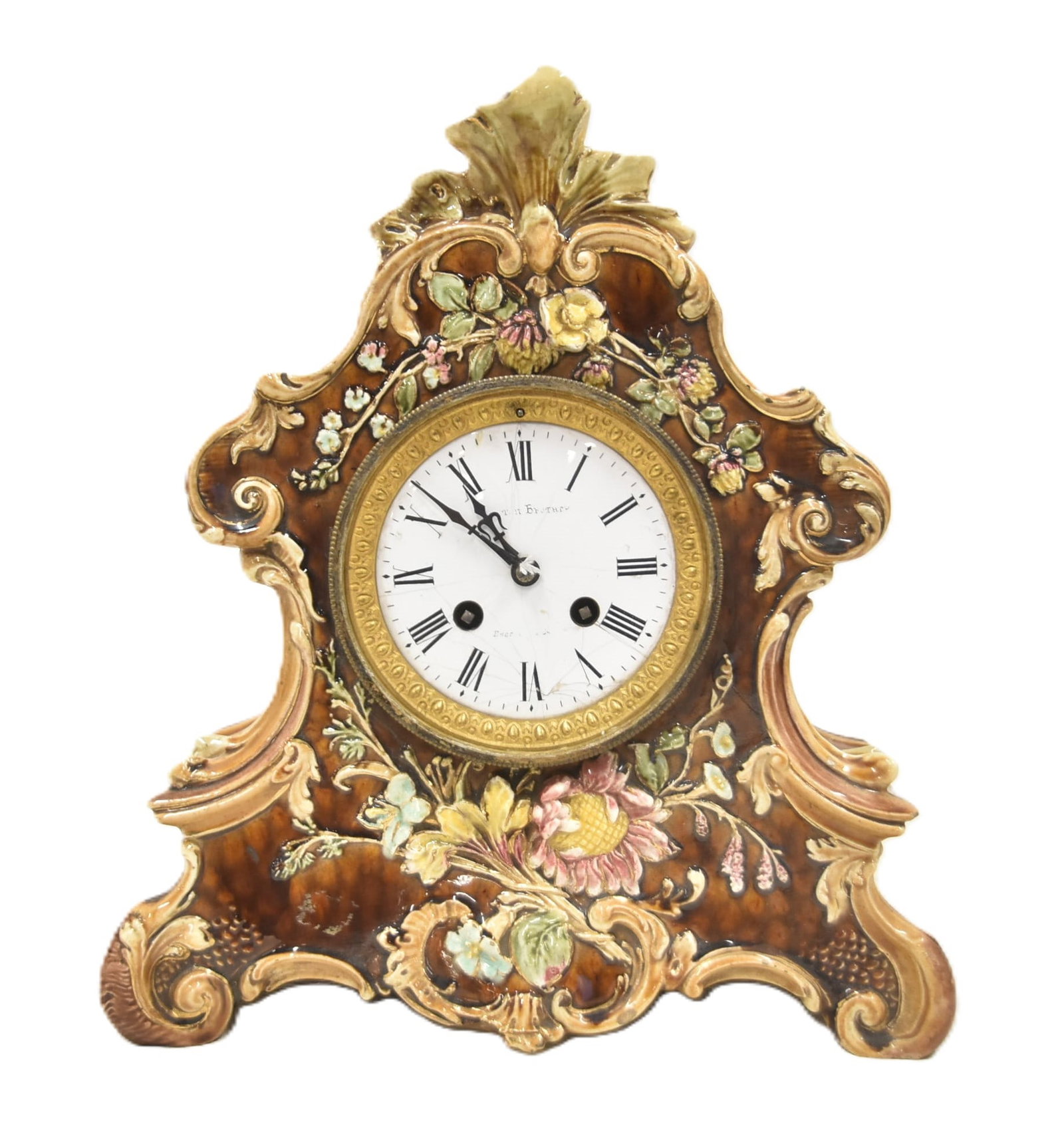 ANTIQUE GILBERT MAJOLICA CASE MANTLE CLOCK (1 of 10)