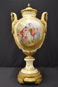 LARGE HAND PAINTED SEVRES PORCELAIN URN