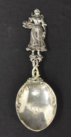 LARGE DUTCH 800 SILVER FIGURAL SERVING SPOON