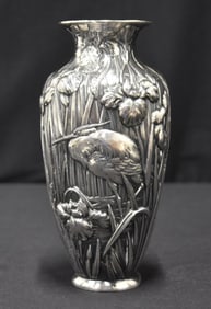 JAPANESE ART NOUVEAU SILVER VASE