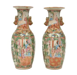 (Pr) ANTIQUE CHINESE ROSE MEDALLION VASES: PAIR OF ANTIQUE CHINESE ROSE MEDALLION PORCELAIN VASES - 4 1/2" x 11 1/2"