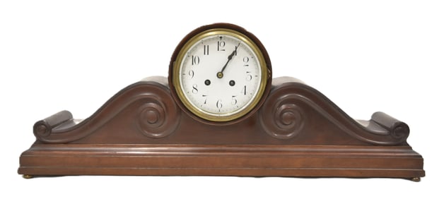 LARGE FRENCH MAHOGANY TAMBOUR CLOCK