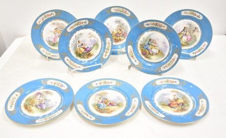 (8) SEVRES CELESTE BLEU CABINET PLATES