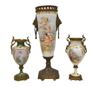 (3) ANTIQUE SEVRES PORCELAIN URNS