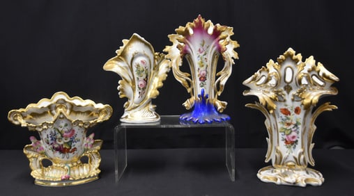 (4) ANTIQUE OLD PARIS SPILL VASES
