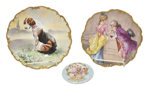 (2) HAND PAINTED LIMOGES PLATE & COVER