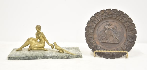 BRONZE DECO LADY / IRON RELIEF PLATE