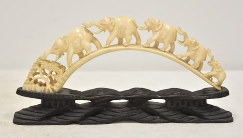 CHINESE CARVED BONE ELEPHANT BRIDGE