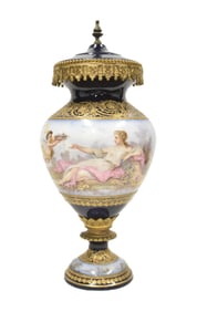 LARGE HAND PAINTED SEVRES PORCELAIN URN
