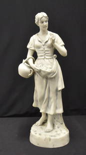 LARGE ROYAL DUX PORCELAIN GIRL WITH APPLES: LARGE ROYAL DUX PORCELAIN FIGURE OF GIRL HOLDING APPLES - 6 1/2" x 20 1/2"